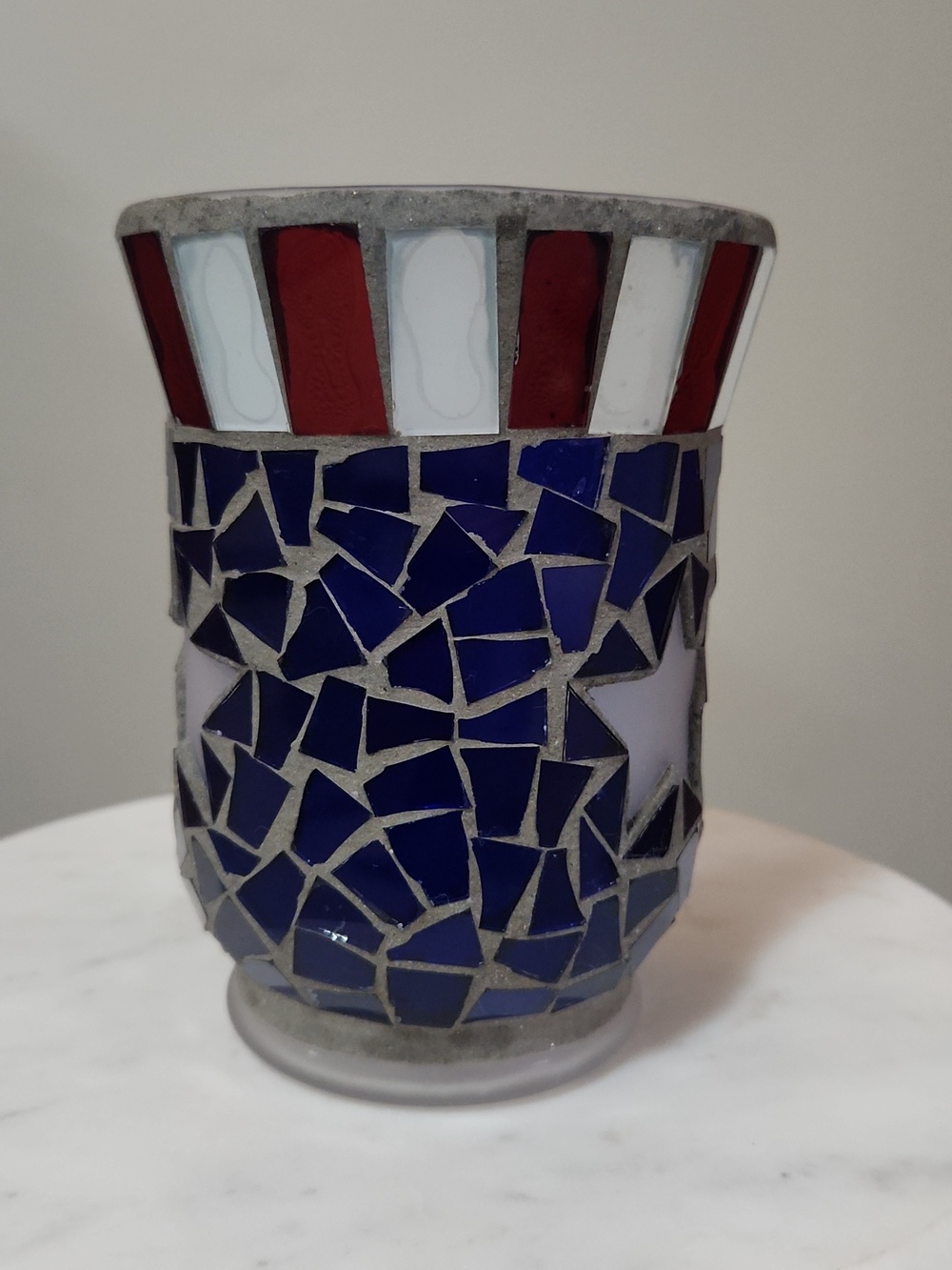 Patriotic Americana Mosaic Glass Votive Holder - Red, White & Blue - Picture 3 of 10
